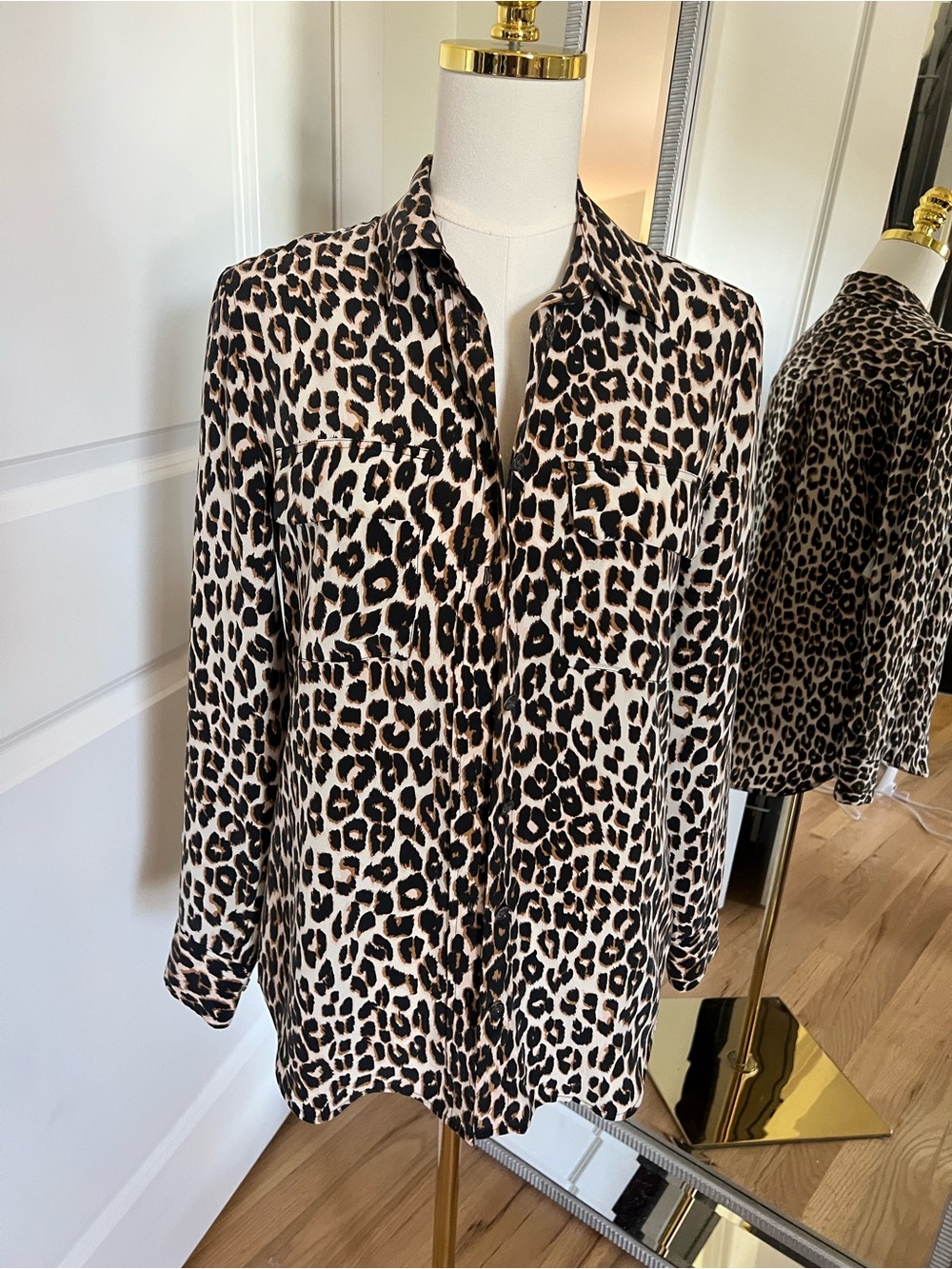 Equipment Femme Leopard Print Button-Front Silk Blouse - Beige & Black